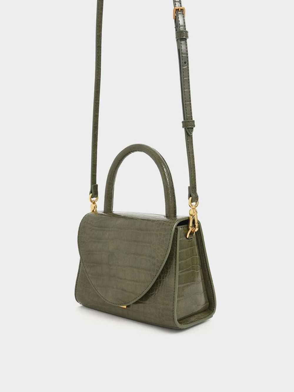 Charles & Keith Croc-Effect Structured Top Handle Bag